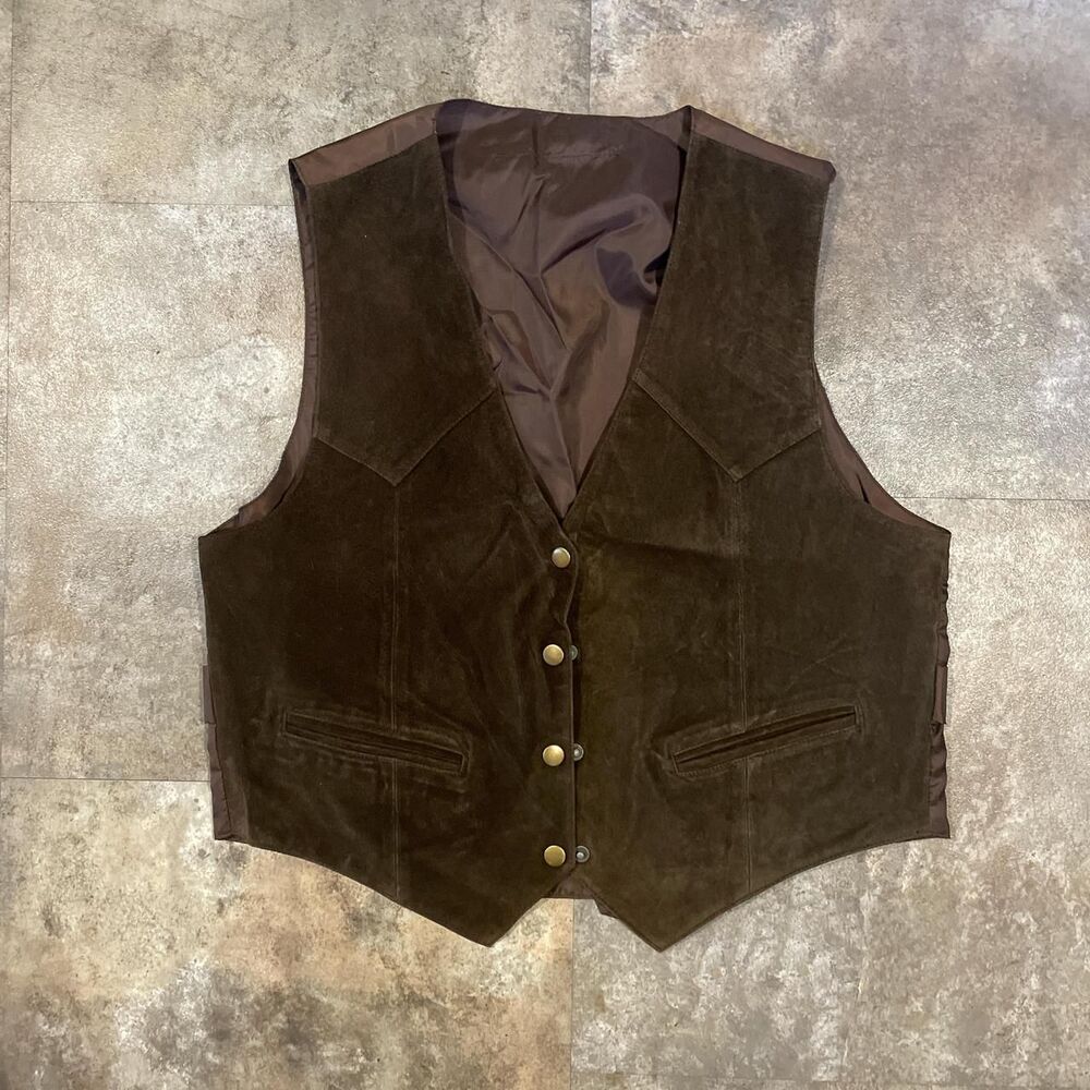 vintage western brown leather suede button up vest